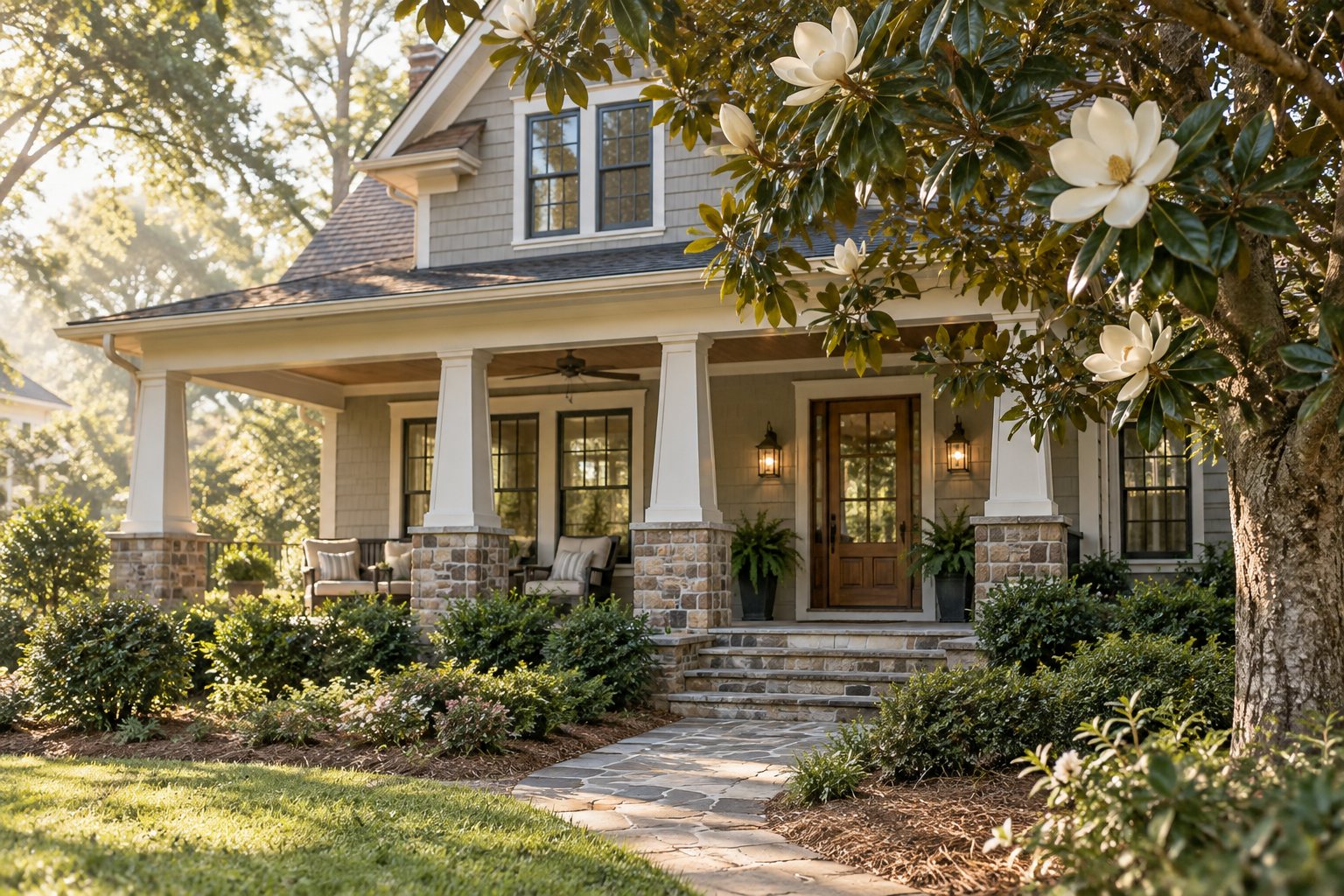 A Georgia home with a covered front porch, illustrative