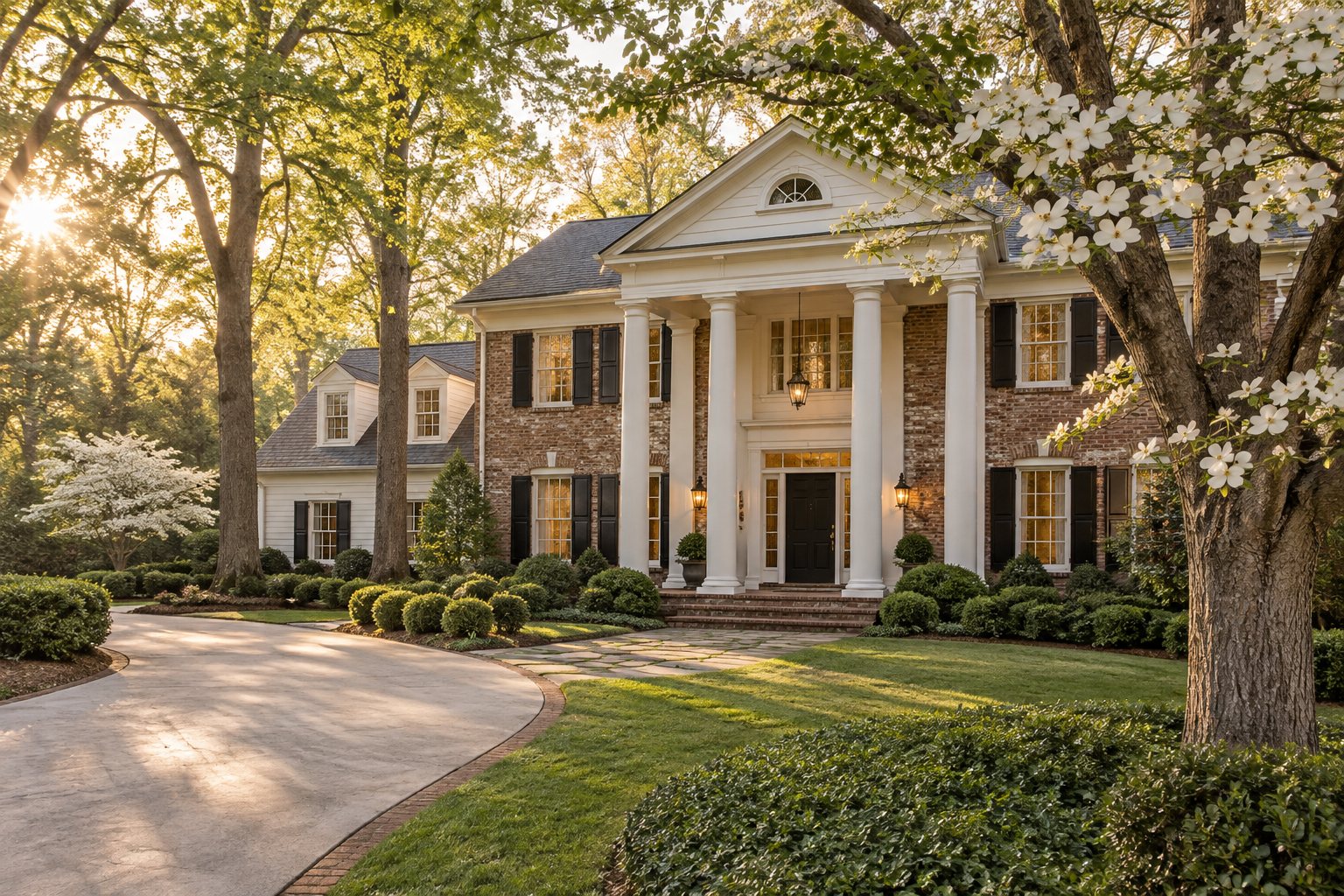A brick colonial home on a quiet Metro Atlanta street, illustrative