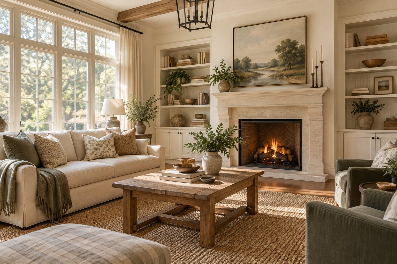 A cozy sunlit Georgia family room, illustrative